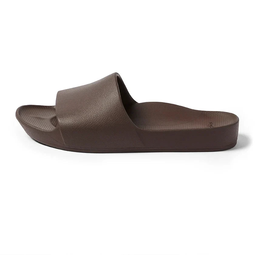 Archies Brown Arch Support Slides — Left shoe side angle outside