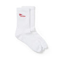White Archies performance socks with red embroidery
