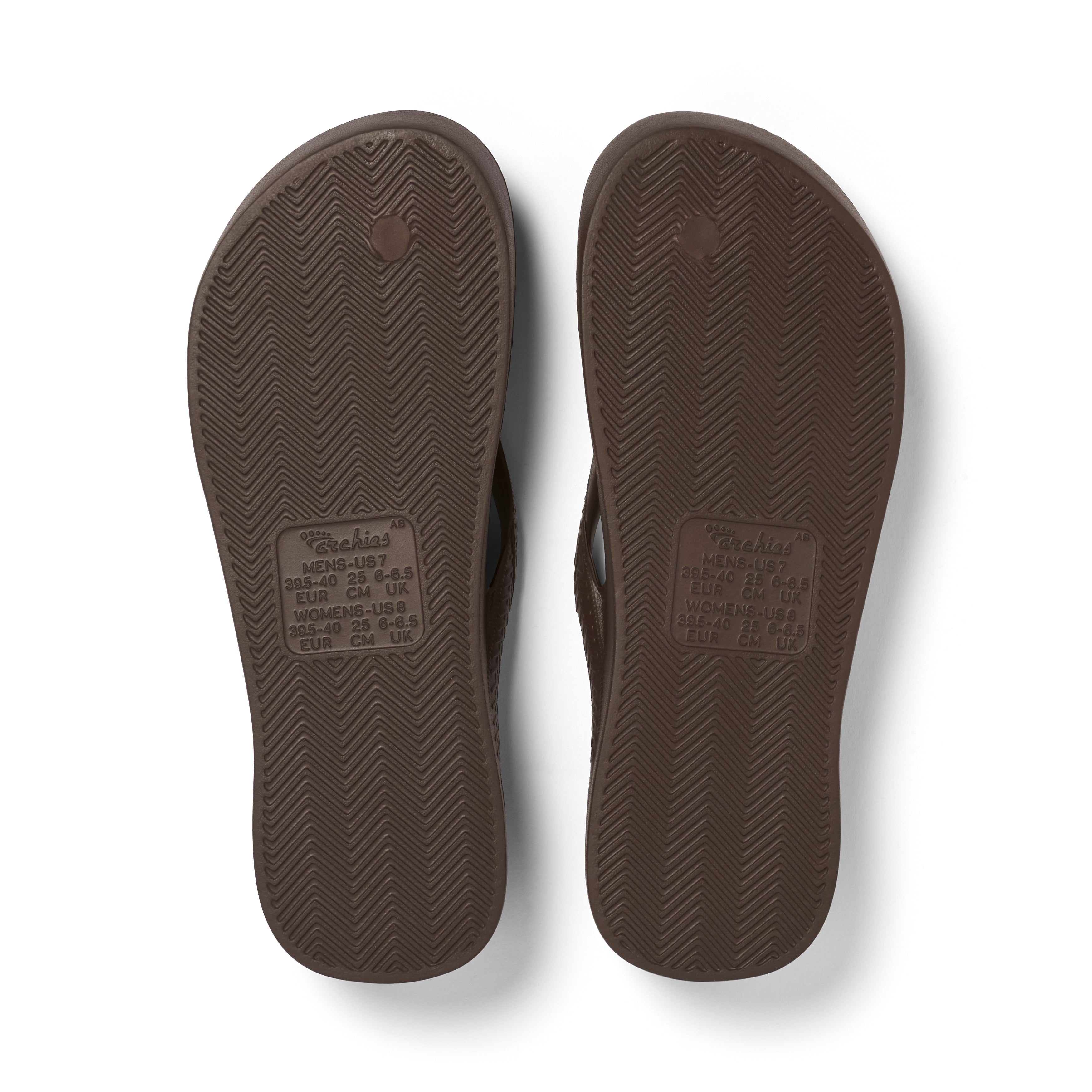 Archies Brown Arch Support Flip Flops — Pair bottom angle