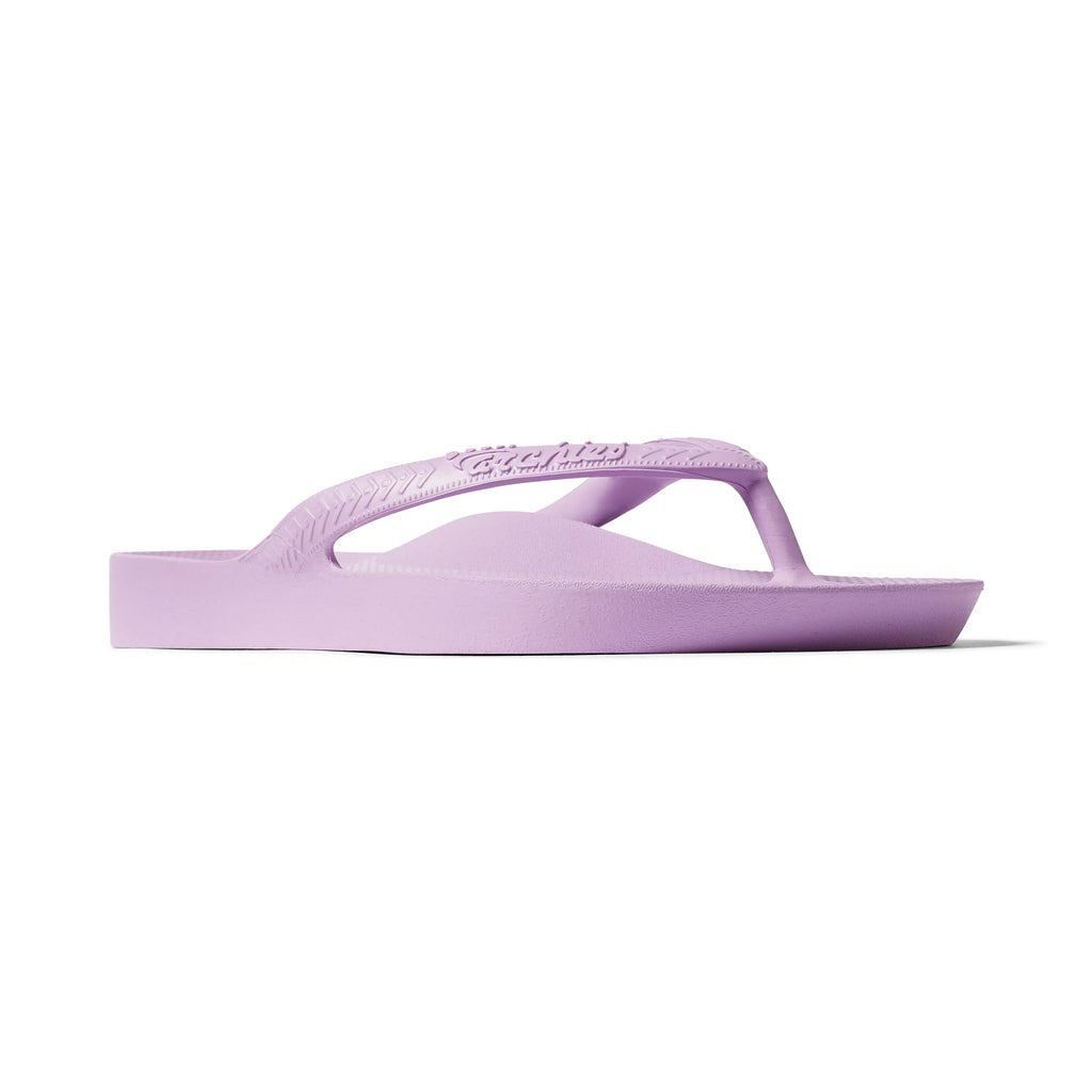Lilac Archies Arch Support Flip Flops shown from the side on