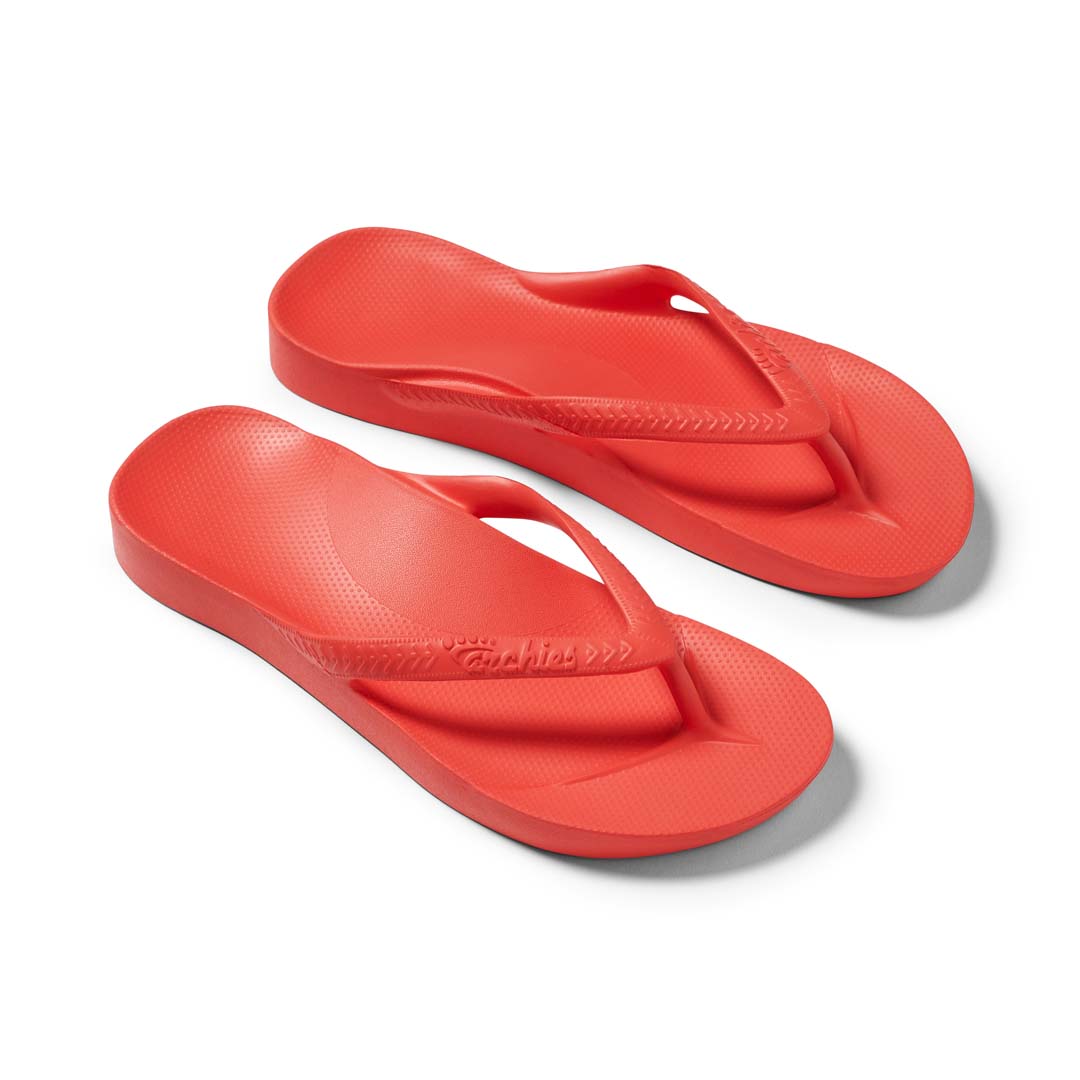 Archies Arch Support Flip Flops Coral top 3/4 view