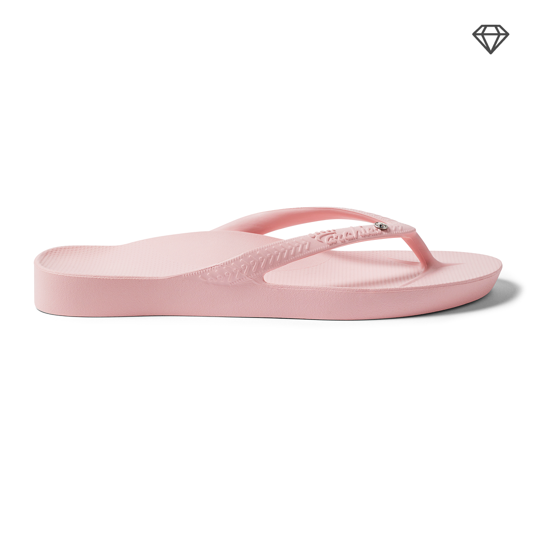 Crystal Pink Arch Support Flip Flops shown from the side